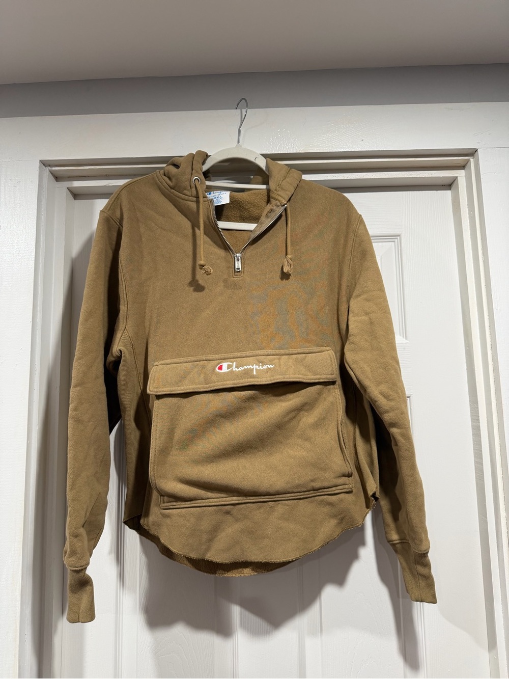 Champion Tan Full-Zip Hoodie with Hood and Drawstrings
